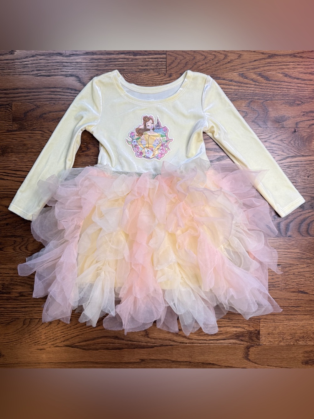 Disney Princess Girls Yellow Velour Beauty and the Beast Belle Tutu Dress Sz 2T